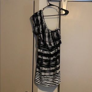 Side strap, black and white dress from Express